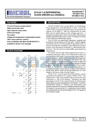 SY10E111L datasheet - 5V/3.3V 1:9 DIFFERENTIAL CLOCK DRIVER (w/o ENABLE)