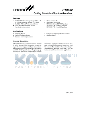 HT9032-B datasheet - Calling line identification receiver