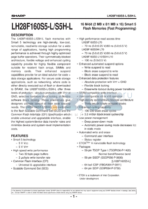 LH28F160S5H-L70 datasheet - Flash memory 16M (1M x 16/2 x 8)