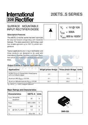 20ETS08STRL datasheet - Surface mountable input rectifier diode