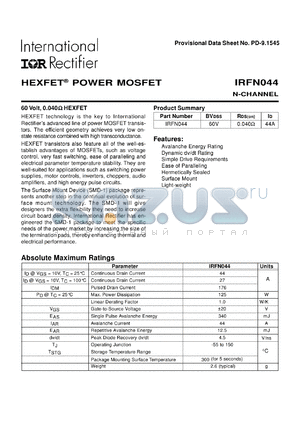 IRFN044 datasheet - HEXFET power mosfet