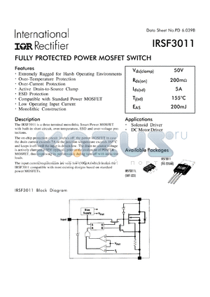 IRSF3011L datasheet - Fully protected power mosfet switch