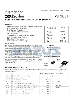 IRSF3031L datasheet - Fully protected power mosfet switch