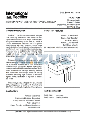 PVAZ172NS datasheet - HEXFET power mosfet photovoltaic relay