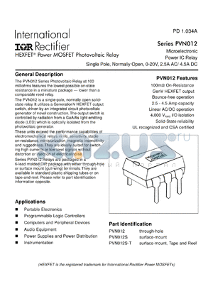 PVN012S datasheet - HEXFET power MOSFET photovoltaic relay