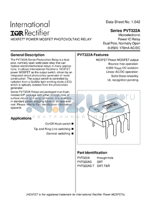 PVT322AS datasheet - HEXFET power MOSFET photovoltaic relay