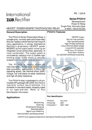 PVU414S-T datasheet - HEXFET power MOSFET photovoltaic relay