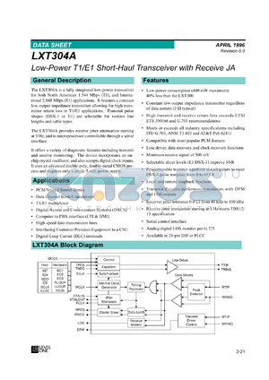 LXT304ANE datasheet - Short/Haul transceiver with receive JA