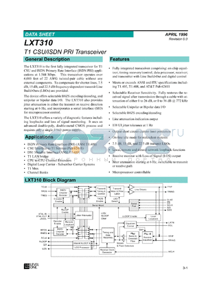 LXT310NE datasheet - Short/Haul transceiver