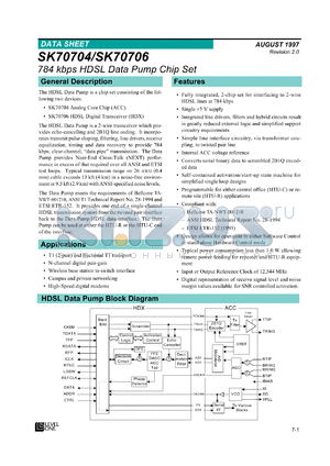 SK70704ACC datasheet - 784 kbps HDSL data pump chip set