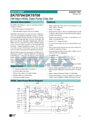 SK70706HDX datasheet - 784 kbps HDSL data pump chip set