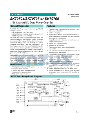 SK70707HDX datasheet - 1168 kbps HDSL data pump chip set