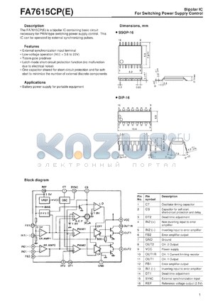 FA7615CE datasheet - Bipolar IC for switching power supply control