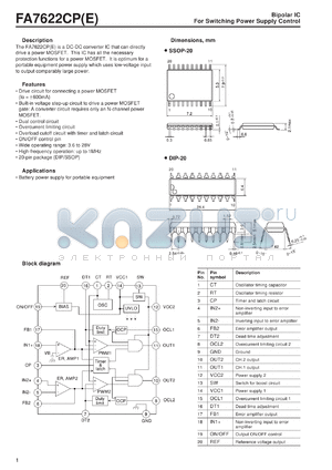 FA7622CE datasheet - Bipolar IC for switching power supply control