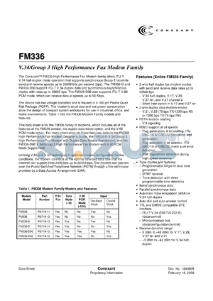 FM336-D90 datasheet - V.34/Group 3 high performance fax Modem family