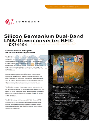 CX74004 datasheet - Silicon germanium dual-band