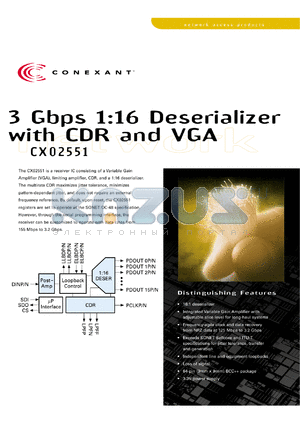 CX02551 datasheet - 3 gbps 1:16 deserializer