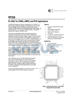 RF250 datasheet - Rx ASIC for CDMA, AMPS and PCS application