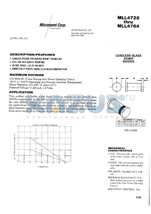 MLL4749A-1 datasheet - Zener Voltage Regulator Diode