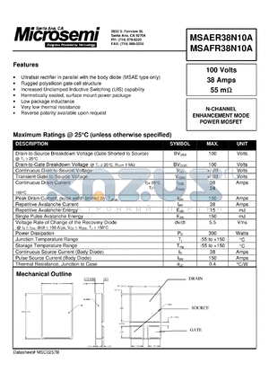 MSAFR38N10A datasheet - N Channel MOSFET