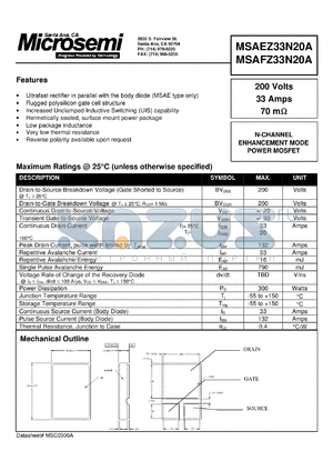 MSAEZ30N20A datasheet - N Channel MOSFET