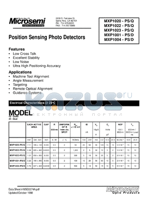 MXP1004PS/D datasheet - Photovoltaic Detectors