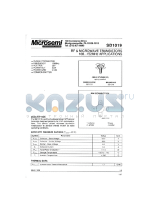 SD1019-05 datasheet - RF NPN Transistor