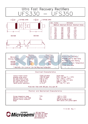 UFS330G datasheet - Ultra Fast Rectifier (less than 100ns)