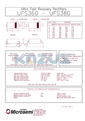 UFS370J datasheet - Ultra Fast Rectifier (less than 100ns)