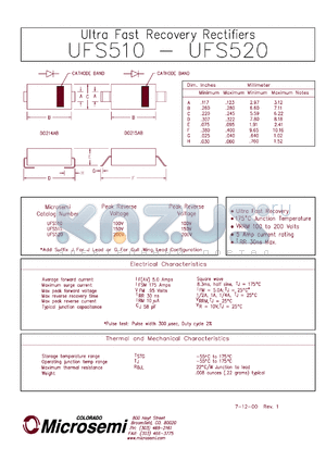 UFS510G datasheet - Ultra Fast Rectifier (less than 100ns)