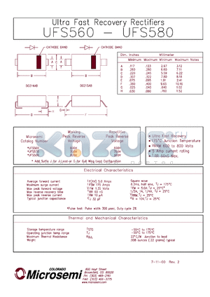 UFS570J datasheet - Ultra Fast Rectifier (less than 100ns)