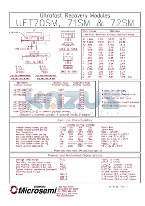 UFT7015SM datasheet - Ultra Fast Rectifier (less than 100ns)