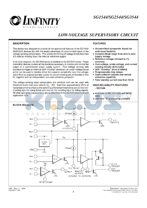 SG1544J/DESC datasheet - Power Supply - Precision Output Supervisory Circuit