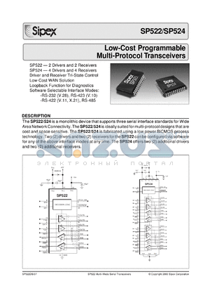 SP522CF datasheet - Low-cost programmable multiprotocol transceiver