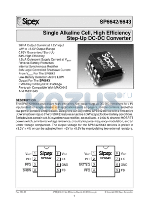 SP6242EU datasheet - Single alkaline cell,highefficiency step-up DC-DC converter