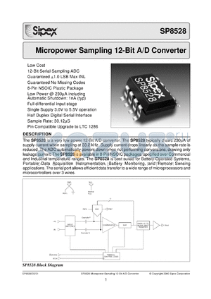 SP8528BN datasheet - Micropower sampling 12-Bit A/D converter