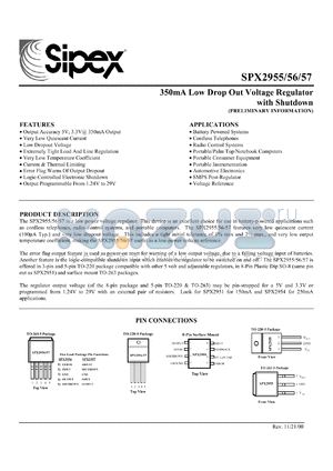 SPX2955AU3-3.3 datasheet - 350mA Low drop out voltage regulator with shutdown