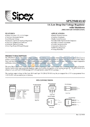 SPX3941R-5.0 datasheet - 1A low drop out voltage regulator with shutdown