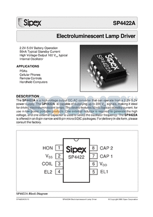 SP4422NEB datasheet - Ectroluminescent lamp driver