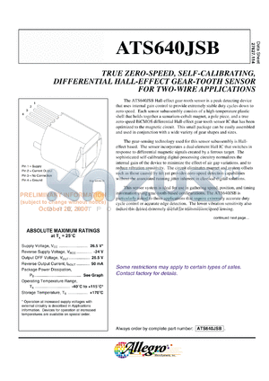 ATS640JCB datasheet - True zero-speed,self-calubrating,differetial hall-effect gear-tooth sensor for two-wire application