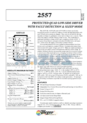 A2557SB datasheet - Protected quad low-side driver with fault detection & sleep mode