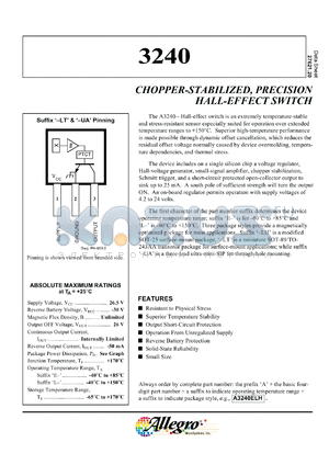 A3240EUA-TL datasheet - Chopper-stabbilzed,precision hall-effect switch