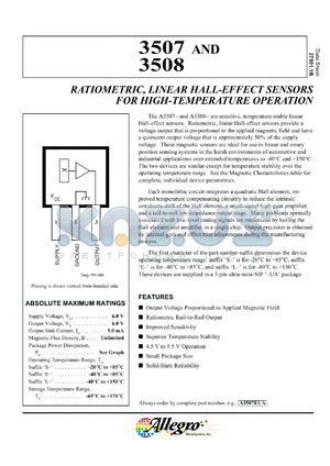 A3507SUA datasheet - Ratiometric,linear hall-effect sensor for high-temperature operation