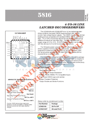 UCQ5816A datasheet - 4-t0-16 line latched decoder/driver
