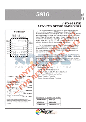 UCQ5816EP datasheet - 4-t0-16 line latched decoder/driver