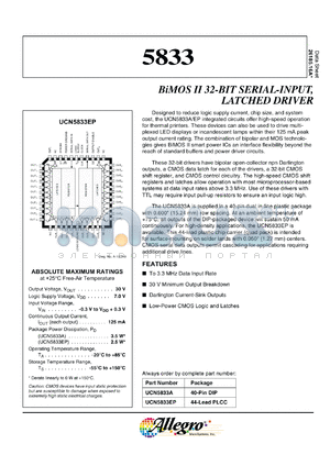 UCQ5833A datasheet - BiMOS II 32-Bit serial-input, latched driver