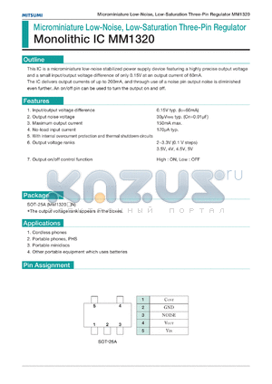 MM1320UN datasheet - Microminiature low-noise, low-saturation three-pin regulator
