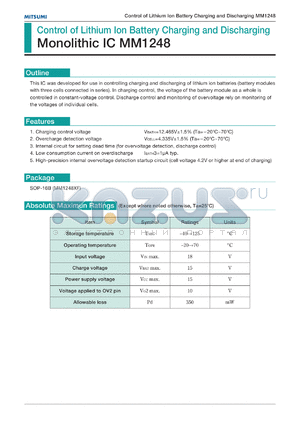 MM1248XF datasheet - Control of lithium ion battery charging and discharging