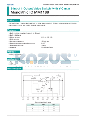 MM1188XS datasheet - 3-input 1-output video switch (with Y-C mix)