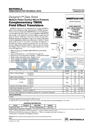 MMDF2C01HDR2 datasheet - Complementary TMOS  field effect transistor